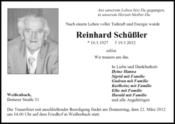 Anzeige von Reinhard Schüßler von MGO
