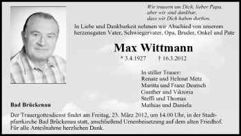 Anzeige von Max Wittmann von MGO