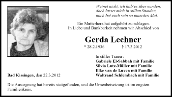 Anzeige von Gerda Lechner von MGO