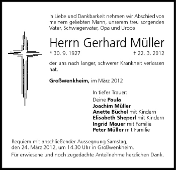 Anzeige von Gerhard Müller von MGO