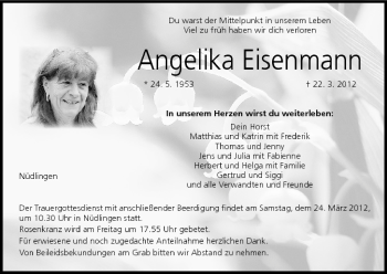 Anzeige von Angelika Eisenmann von MGO