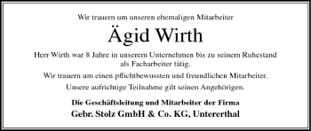 Anzeige von Ägid Wirth von MGO
