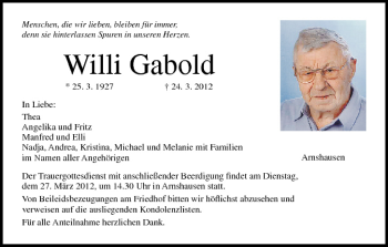 Anzeige von Willi Gabold von MGO