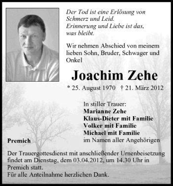 Anzeige von Joachim Zehe von MGO