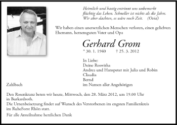 Anzeige von Gerhard Grom von MGO