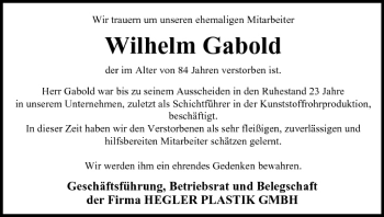Anzeige von Wilhelm Gabold von MGO
