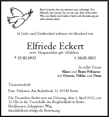 Anzeige von Elfriede Eckert von MGO
