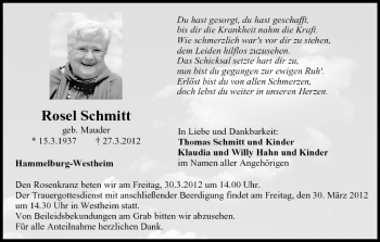 Anzeige von Rosel Schmitt von MGO