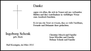 Anzeige von Ingeborg Schenk von MGO