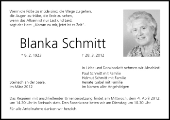 Anzeige von Blanka Schmitt von MGO