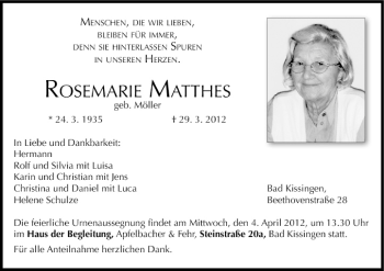 Anzeige von Rosemarie Matthes von MGO