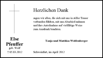 Anzeige von Else Pfeuffer von MGO