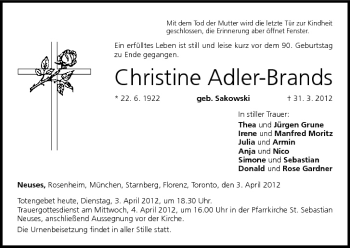 Anzeige von Christine Adler-Brands von MGO
