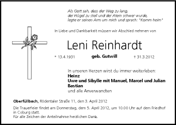 Anzeige von Leni Reinhardt von MGO