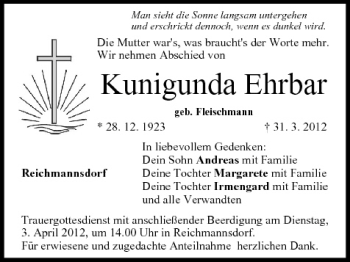 Anzeige von Kunigunda Ehrbar von MGO