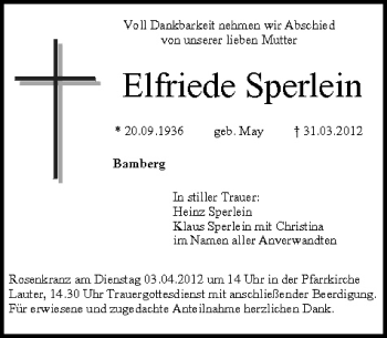 Anzeige von Elfriede Sperlein von MGO