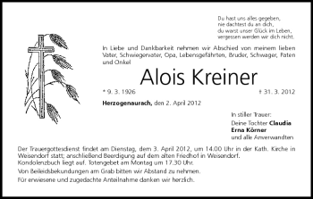 Anzeige von Alois Kreiner von MGO