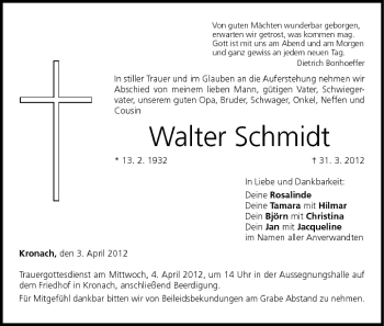 Anzeige von Walter Schmidt von MGO