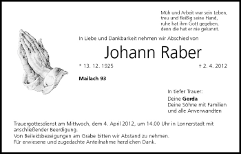 Anzeige von Johann Raber von MGO