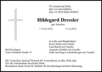 Anzeige von Hildegard Dressler von MGO