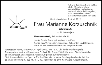 Anzeige von Marianne Korzuschnik von MGO