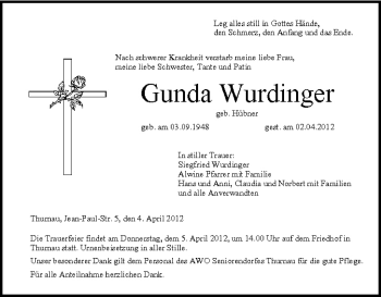 Anzeige von Gunda Wurdinger von MGO