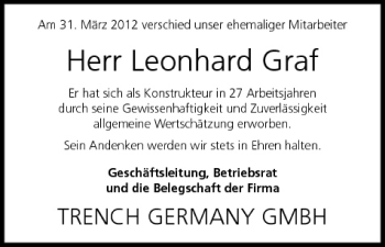 Anzeige von Leonhard Graf von MGO