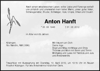 Anzeige von Anton Hanft von MGO