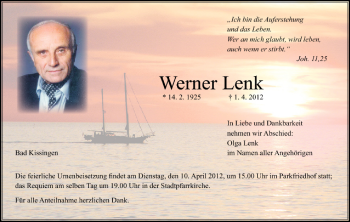 Anzeige von Werner Lenk von MGO