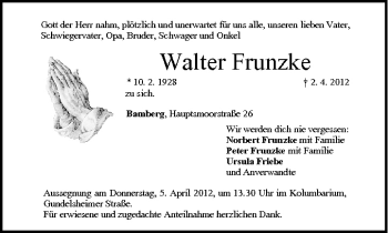 Anzeige von Walter Frunzke von MGO