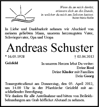 Anzeige von Andreas Schuster von MGO