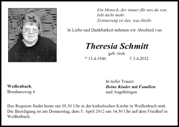 Anzeige von Theresia Schmitt von MGO