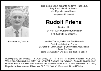 Anzeige von Rudolf Friehs von MGO