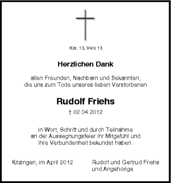 Anzeige von Rudolf Friehs von MGO