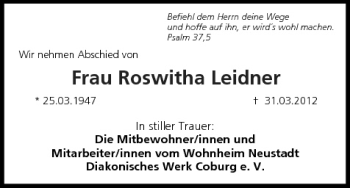 Anzeige von Roswitha Leidner von MGO