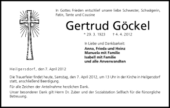 Anzeige von Gertrud Göckel von MGO