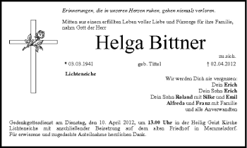 Anzeige von Helga Bittner von MGO