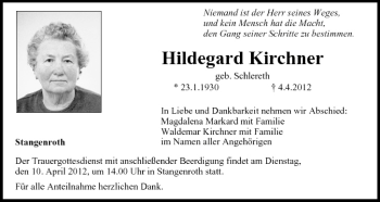 Anzeige von Hildegard Kirchner von MGO