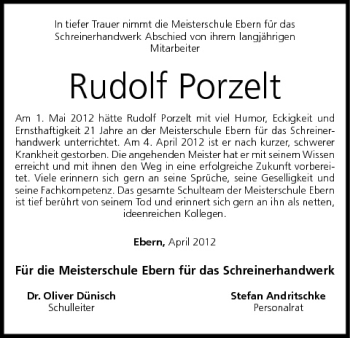 Anzeige von Rudolf Porzelt von MGO