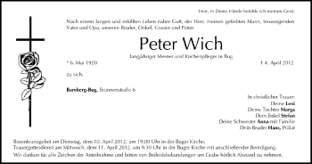 Anzeige von Peter Wich von MGO