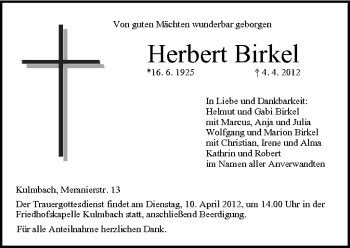 Anzeige von Herbert Birkel von MGO