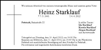 Anzeige von Heinz Starklauf von MGO