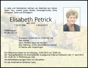 Anzeige von Elisabeth Petrick von MGO
