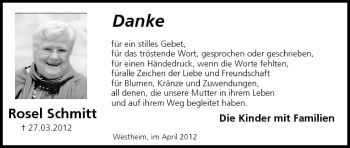 Anzeige von Rosel Schmitt von MGO