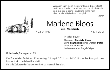 Anzeige von Marlene Bloos von MGO