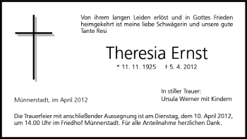 Anzeige von Theresia Ernst von MGO
