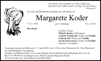 Anzeige von Margarete Koder von MGO