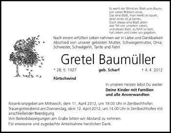 Anzeige von Gretel Baumüller von MGO