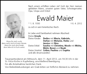 Anzeige von Ewald Maier von MGO