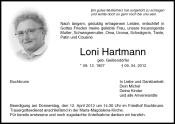 Anzeige von Loni Hartmann von MGO